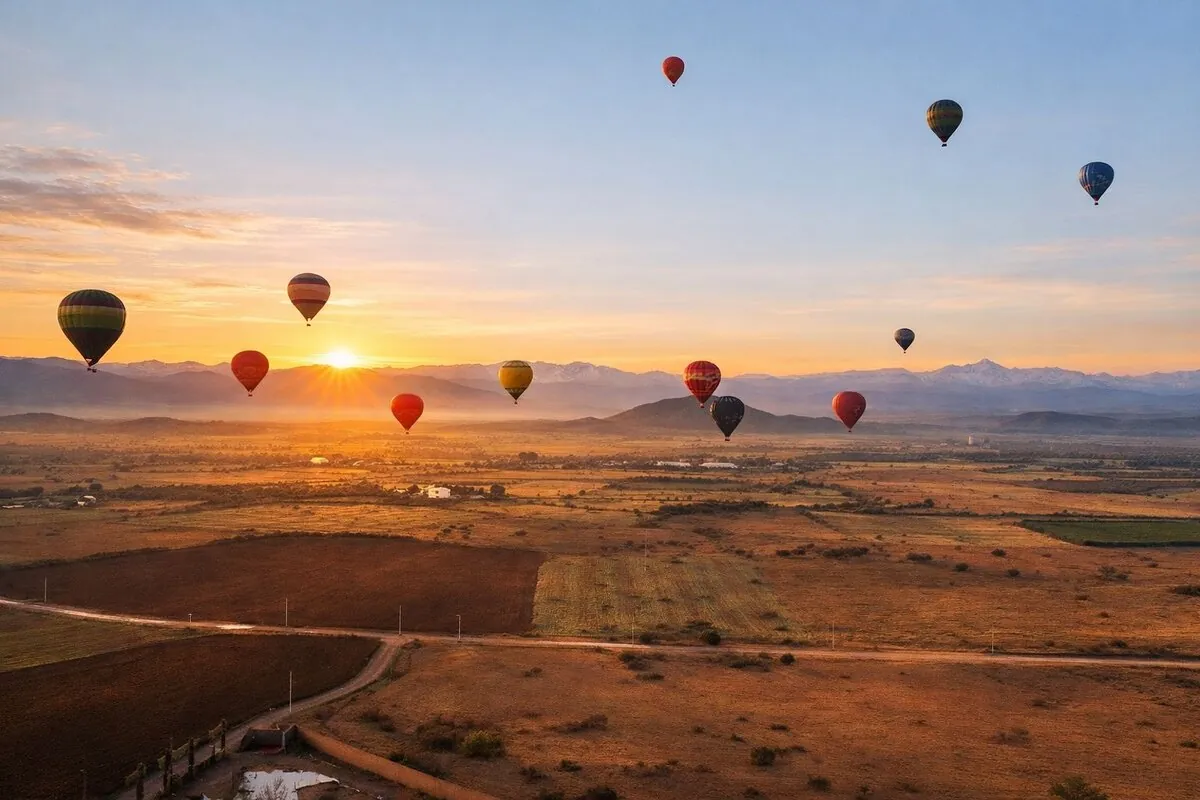 Classic hot air balloon flight over Marrakech at sunrise
